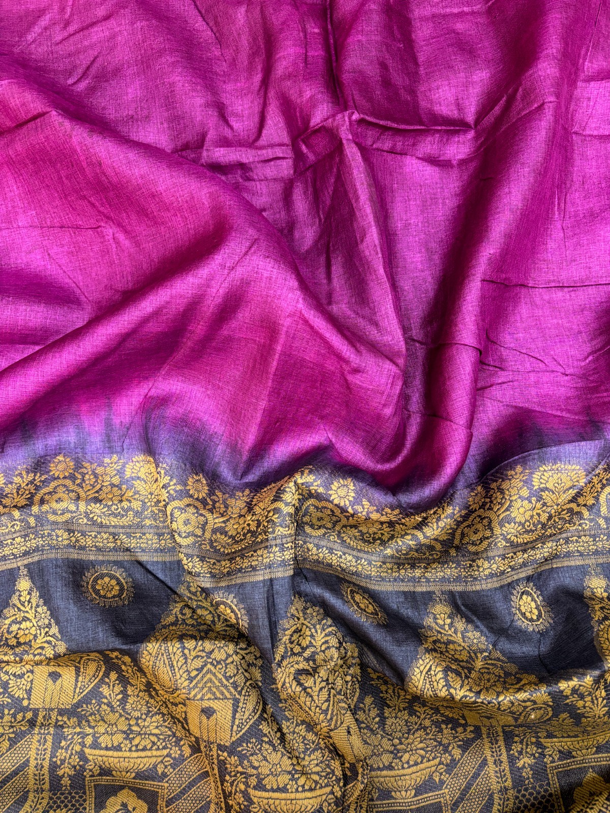 Vintage Tussar Silk Saree, Upcycled Printed Tussah Silk DIY Fabric TS1122