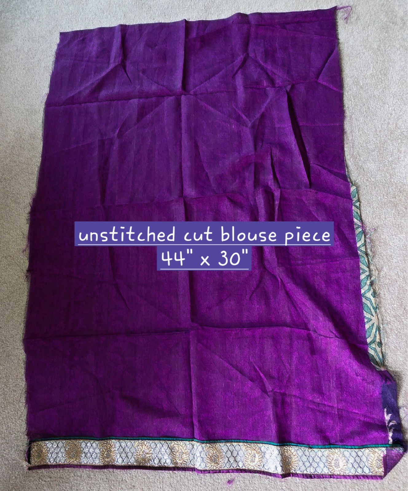 Elegant Purple Crepe Silk Saree Green Gold Zari Border & Unstitched Blouse Piece