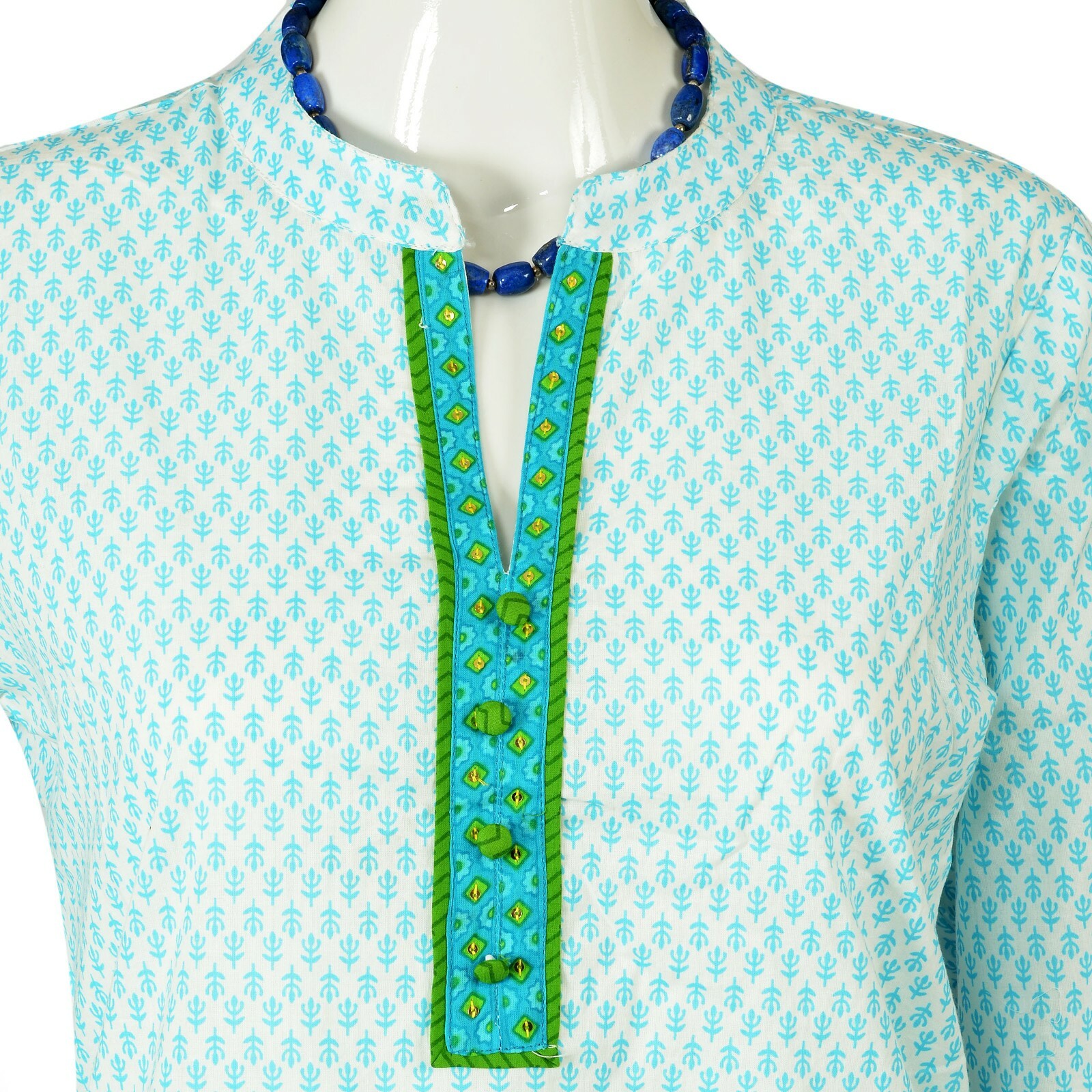 Srishti S-91cm 100% Cotton Kurta(Light Blue and Green)/FREE SHIP