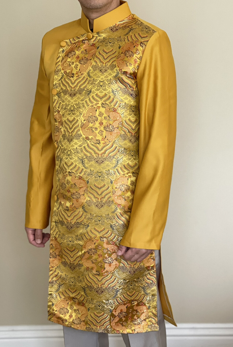 Men Vietnamse Ao Dai Cách Tân Nam Chất Liệu Vải Tatta Cao Cap Size S M L