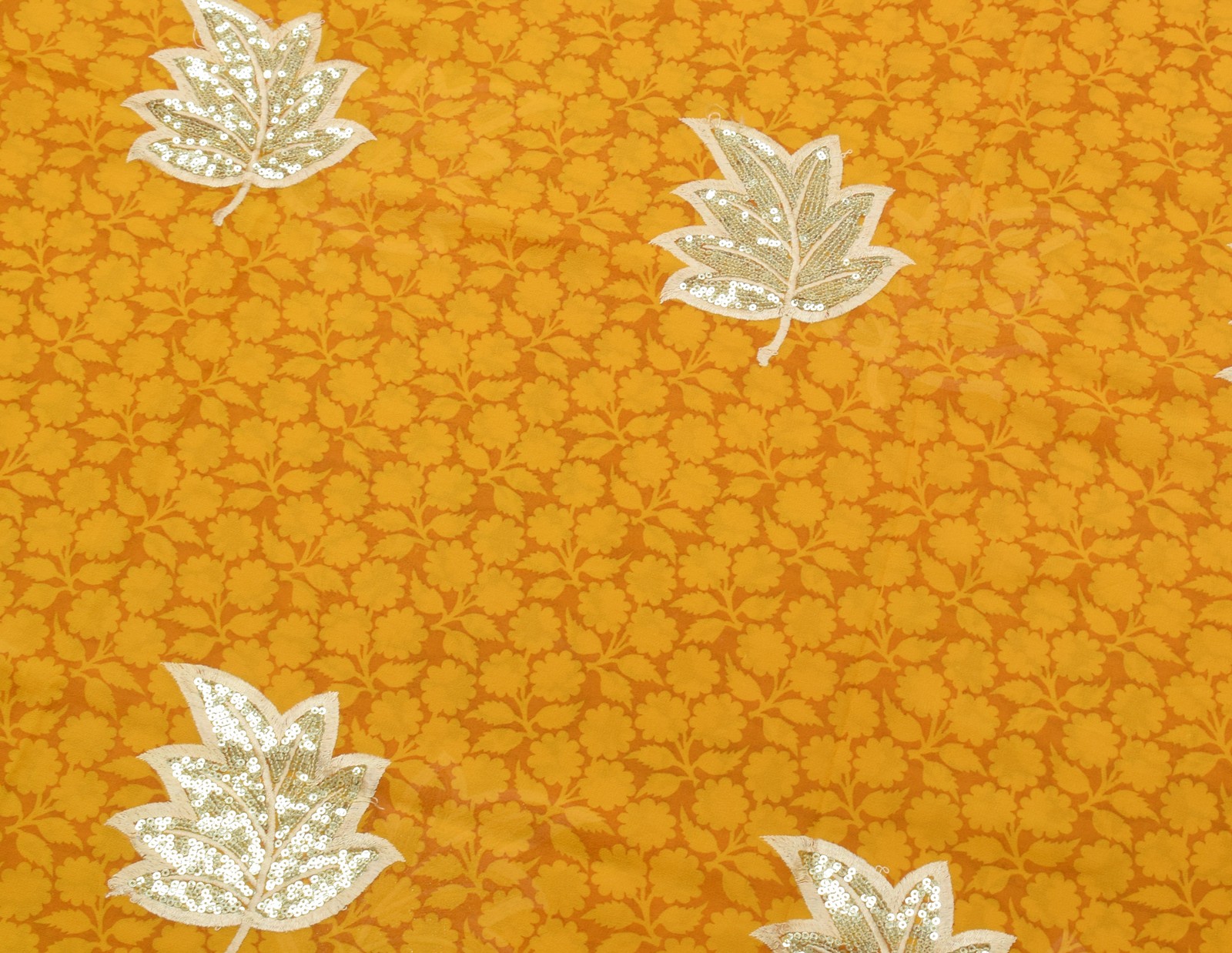 Sushila Vintage Mustard Saree Pure Georgette Printed & Embroidered Sari Fabric