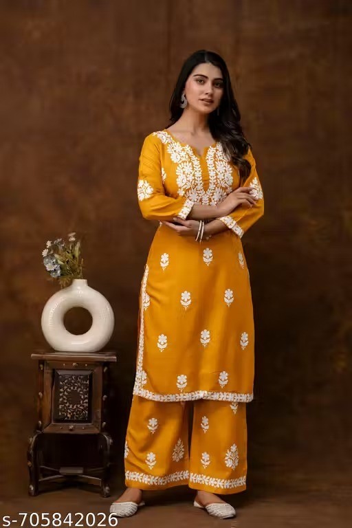 Indian Readymad Party Festive Wedding Rayon Kurta Kurti Palazzo Set for Women’s